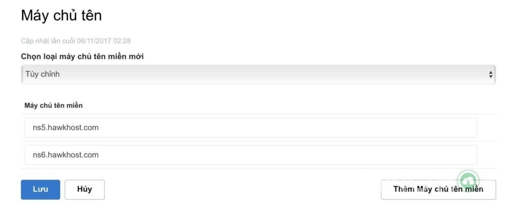 Lưu lại/Thay đổi Name Servers